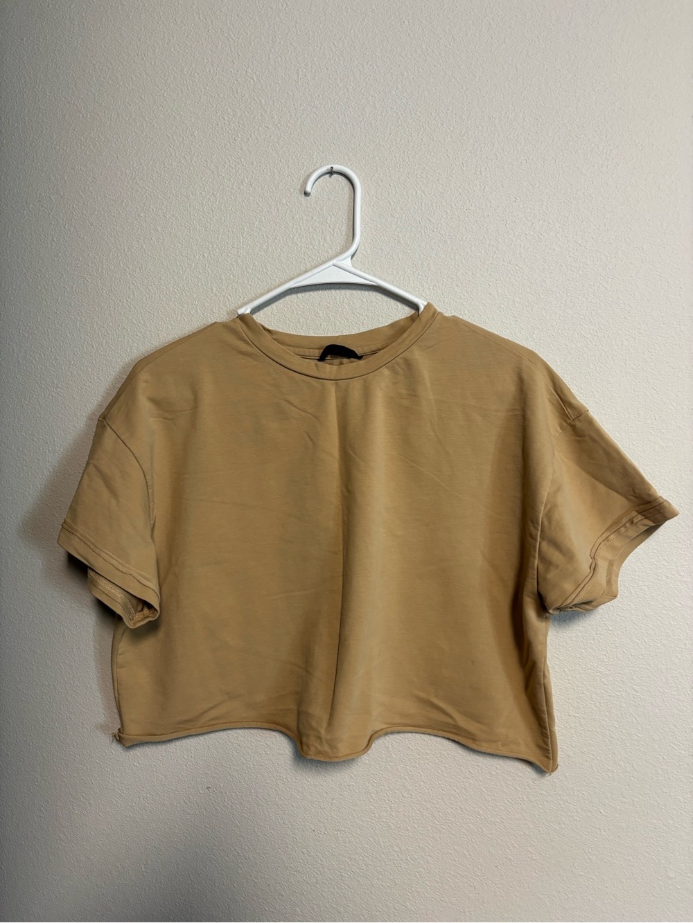 SHEIN Cropped Crewneck Tee in Tan